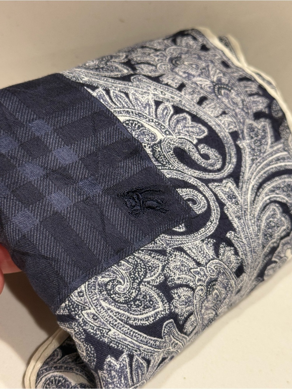 Burberry Navy Paisley & Check Silk Blend neckerchief handkerchief
